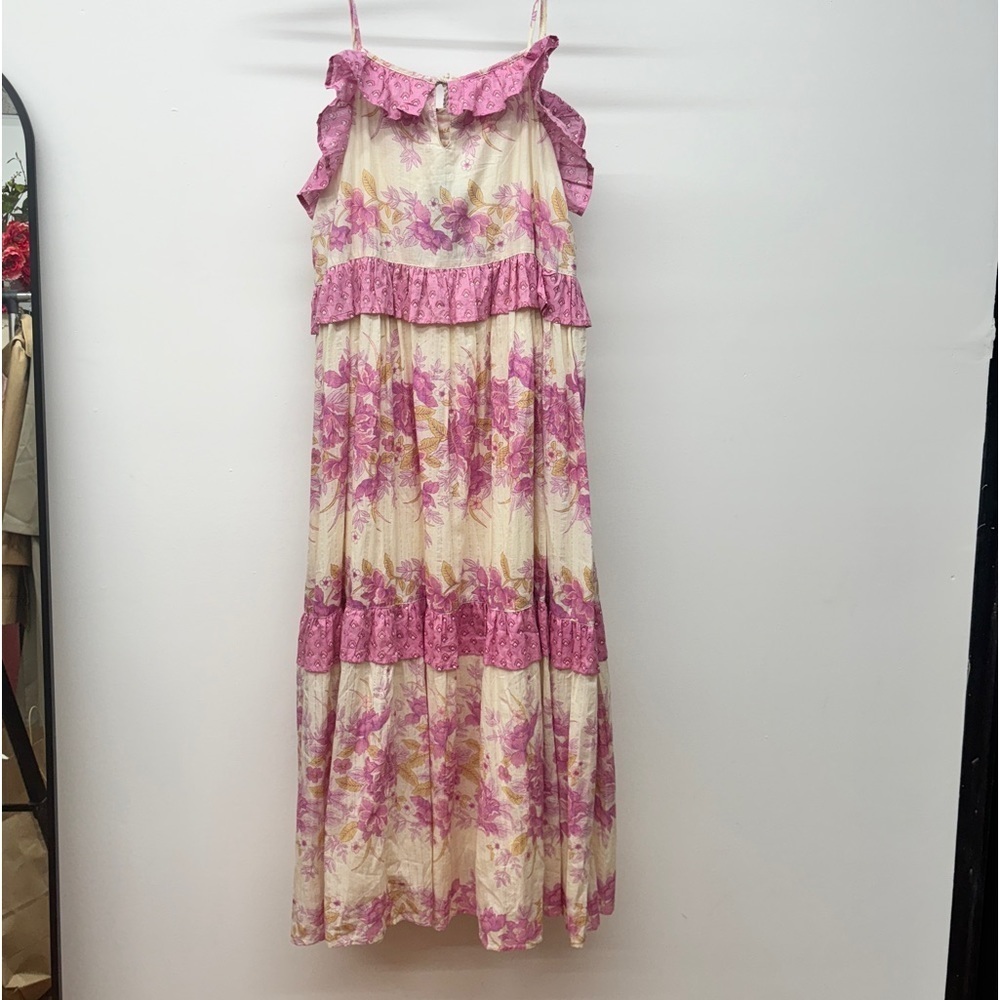 Pink Floral Romantic Gypsy Maxi Long Ruffle Dress - beautiful Spring Dress - Picture 5 of 6